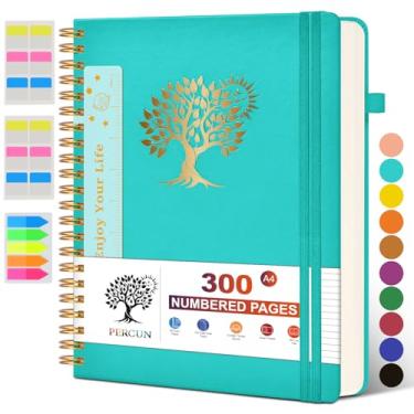 Imagem de Caderno espiral grande com 300 páginas numeradas - Diário espiral A4 para escrever, páginas pautadas na faculdade, caderno de trabalho e escola para homens e mulheres, caderno de couro de capa dura -