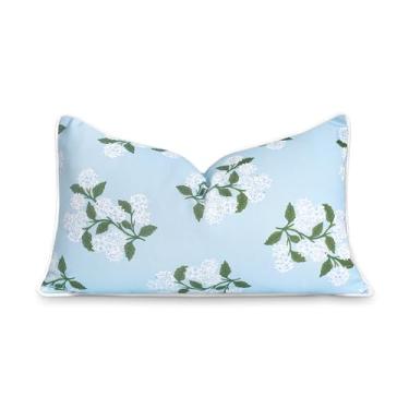 Imagem de Hofdeco Premium Capa de almofada lombar para pátio costeiro interno e externo apenas, repelente de água de 30,5 x 50,8 cm para quintal, sofá, estampa azul bebê flor de hortênsia