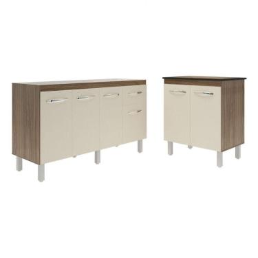 Imagem de Balcão Armário Gabinete Para Pia 138 Cm Camila E Balcão Fran Para Cooktop 4 Bocas Savana Off White