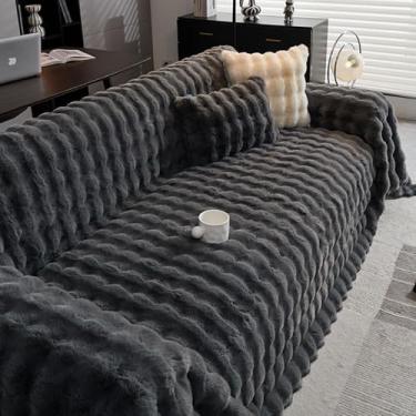 Imagem de Capa luxuosa de sofá de pelúcia de coelho, 1/2/3 do lugar, não deslizamento, compatível com Shape L.(Gray,180-300cm)