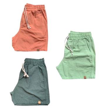 Imagem de Kit 3 Shorts Mauricinho Fio Tinto Linho 3 Bolsos - C&C, Laranja, Vd li