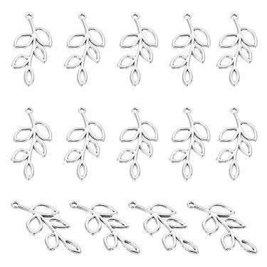 Imagem de PATIKIL Pingentes de folha, pacote com 100 contas de folha de árvore de metal, pingente de folhas a granel para fazer joias, pulseira, colar, brinco, chaveiro estilo 1, prata, Metal, Liga metálica.
