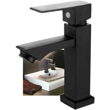Imagem de Torneira Banheiro Monocomando Preta Luxo Pia Mesa Bancada Moderna Lavabo Hotel Pousada...