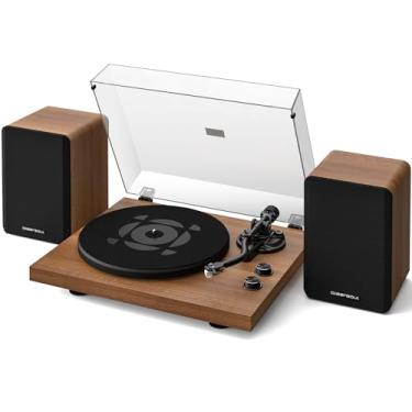 Imagem de Qlearsoul SoulBox S1 Gira-discos de vinil com altifalantes estéreo, gira-discos Bluetooth, reprodutor de vinil com pré-amplificador integrado, braço em S, 33/45 RPM