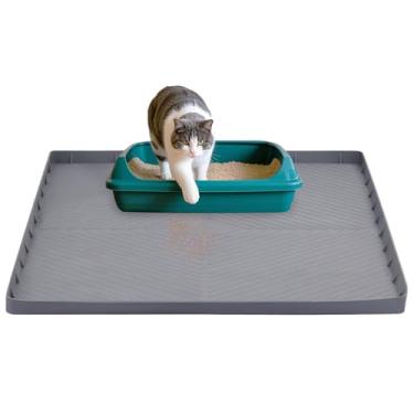 Imagem de Velfree Tapete de areia para gatos grande tapete de armadilha de areia de silicone de grau alimentício, tapete de areia para gatos à prova d'água e multifuncional para gatos internos - 86 cm x 56 cm,