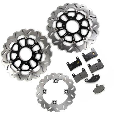 Imagem de Discos e pastilhas de disco de freio dianteiros e traseiros flutuantes compatíveis com Kawasaki Ninja ZX10R ZX-10R 2008-2010, acessórios de substituição de motocicleta pretos