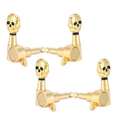 Imagem de Chave do Afinador da Corda da Cabeça da Máquina do Ukulele, 4 Pces que Afina o Crânio Dourado Em Forma de Peg
