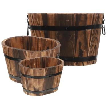 Imagem de WeiLaiKeQi Plantadores de barril de balde de madeira, vaso de flores Bolcony Officer Recipiente Decorativo Planta Pot para Garden Farmhouse Patio Farm, Style D