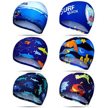 Imagem de 3 toucas de natação infantis para meninos e meninas de 1 a 6 anos, touca de natação para crianças, toucas de natação para crianças, jovens, secagem rápida, divertida, touca de natação (animais de