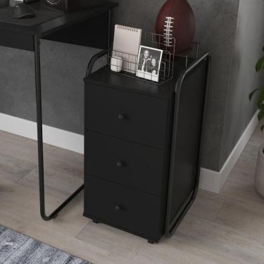 Imagem de Gaveteiro Escritório Organizador 3 Gavetas Com Rodinhas Criare Preto