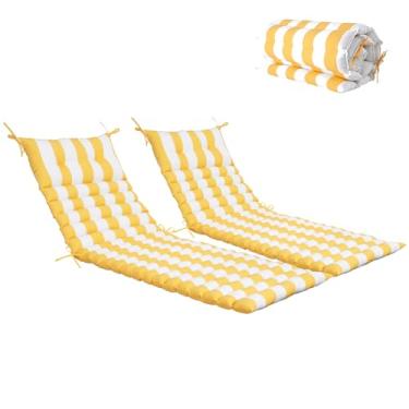 Imagem de Only choice Conjunto de 2 peças almofada de substituição para cadeira de sala de estar de 185 cm × 60 cm para ambientes internos/externos (amarelo e branco listrado)