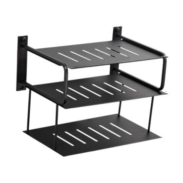 Imagem de ＫＬＫＣＭＳ 3 camadas prateleira de projetor para o roteador de parede prateleira de alumínio prático fácil de instalar caixa de armazenamento organizador para, Preto