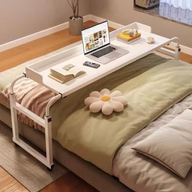 Imagem de Mesa de cama móvel para cama, altura e comprimento ajustáveis, carrinho de laptop sobre a cama, bandeja de comida, mesa com rodinhas médicas, multifuncionais, estação de trabalho