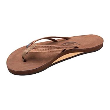 Imagem de Rainbow Sandals Couro de luxo feminino The Sand Piper - Arco de camada única com alça dupla estreita de 1/7.6 cm, Madeira Nogales, 5.5-6.5