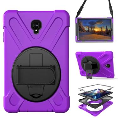 Imagem de Capa para Samsung Galaxy Tab A 10.5 2018 (SM-T590/T595/T597), capa protetora portátil resistente à prova de quedas com suporte giratório 360, alça e alça de ombro, caneta Stylus (roxo novo)