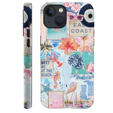 Imagem de Generic Capa compatível com iPhone 15 Plus, capa rígida híbrida resistente a arranhões, colagem de água-viva de conchas, praia, verão, água-viva