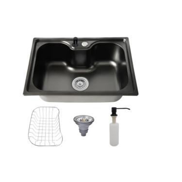 Imagem de Cuba Cozinha Gourmet Aço Inox Luxo c/ Acessórios 60x42 Preto