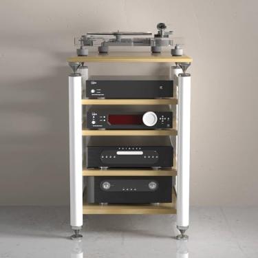 Imagem de WUHUQN Suporte de mídia, gabinete de armazenamento de mídia AV com espaçamento ajustável, suporte de áudio de DVD portátil multicamadas, suporte de TV à prova de choque, para consoles de jogos/DVD