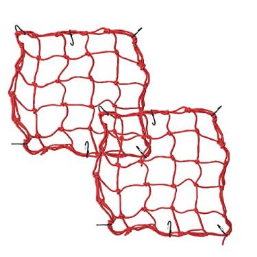 Imagem de Pacote com 2 6 ganchos vermelhos 15" x 15" (40 x 40 cm) rede de carga de motocicleta para capacete, motocicleta, corda elástica elástica de carga, rede de bagagem, rede elástica de armazenamento,