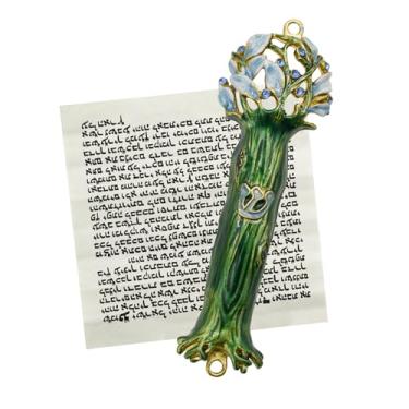 Imagem de MrMrKura Mezuzá com rolagem para porta, capa mezuzá de bênção de liga de zinco e esmalte para porta, mezuzha pintado colorido kosher para presentes judaicos/decoração judaica, Natal (ouro escovado, 4