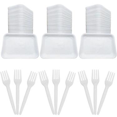 Imagem de Kit 600 Descartavel Bandeja B2 + Garfo Refeição Descartavel - Crgfesta