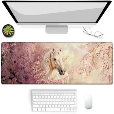 Imagem de VANZEV Mouse pad para jogos de cavalo flor de cerejeira, tapete de mesa, base de borracha antiderrapante para computadores, laptop, escritório, escola, acessórios de casa, presentes 80 x 30 cm