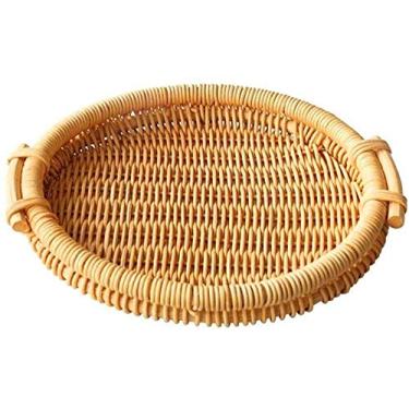 Imagem de Cesta de pão de vime com alças, bandejas de chá de tecido para servir jantares e café da manhã - B