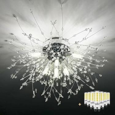 Imagem de JUHOM Luminária De Teto Embutida De Cristal, Luminária Moderna Sputnik Firework Perto Do Teto, Luminárias De Teto Led Flower Para Sala De Jantar, Quarto, Cozinha, Ilha, Entrada, Corredor, Hall De En