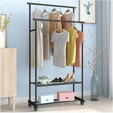 Imagem de LIFOND Suporte para roupas, trilho sobre rodas, suporte independente de metal resistente, fácil de montar para armazenamento de roupas, suporte de exibição para decoração de quarto, preto B
