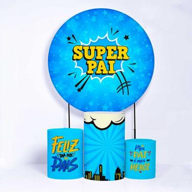 Imagem de Kit Painel de Festa Redondo de 1,30m e Trio de Cilindros Dia dos Pais - Fera Print