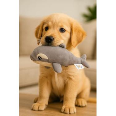 Imagem de Mordedor de Pelúcia para Cães em Formato de Baleia, 18cm x 10cm, com Apito Sonoro, Cinza