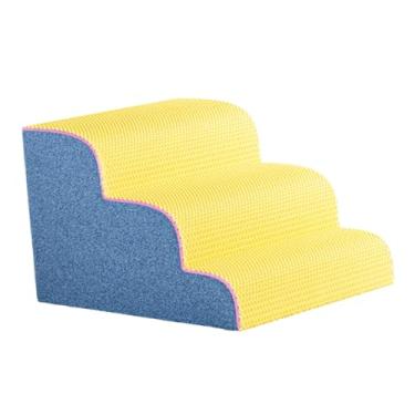 Imagem de IEUDNS Escadas de cães rampas escada de estimação suave -cama alta lavagem extra larga não deslizamento para uso de cachorros de uso interno, Azul Amarelo