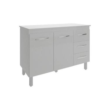 Imagem de Balcão Gabinete Para Pia 118 Cm Cozinha Bruna Branco Com Tampo Tampão 