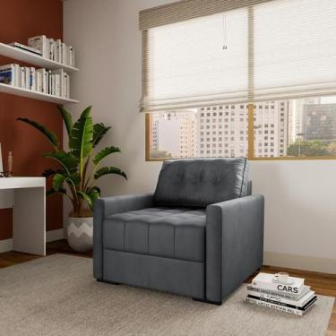 Imagem de Sofá-Cama Solteiro Manoel Veludo Cinza - Mobly