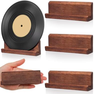 Imagem de Chunful 3 conjuntos de prateleira de disco de vinil, suporte de parede, suporte de disco de vinil de madeira, cabide de armazenamento de carvalho, prateleira de CD, pequeno suporte de parede para
