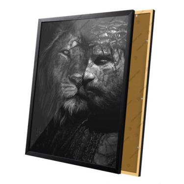 Imagem de Quadro Leão da Tribo de Judá Rosto de Jesus Moldura e Vidro - Complet 