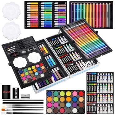 Imagem de Halobios Conjunto de arte com 144 peças, kits de pintura de luxo para adultos e crianças, kit de desenho de arte dobrável duplo, material de arte profissional, presente para materiais de artista,