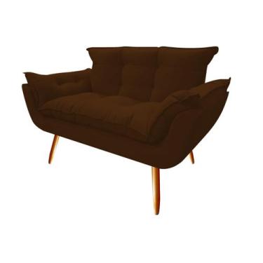 Imagem de Namoradeira Decorativa Opala Suede Marrom 2 Lugares Pés Madeira Ms Dec