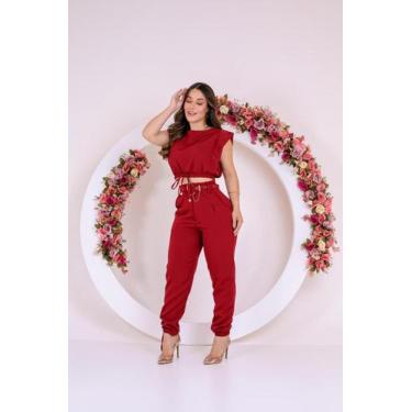 Imagem de Conjunto Feminino de Calça Alfaiataria Moda Blogueira - M A, Vermelho,