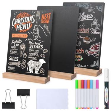 Imagem de ONUPGO Pacote com 3 lousa de mesa com suporte de madeira, 20,32 x 30,48 cm Menu Quadro de giz para lojas, placas de mensagens para festa, casamento, decoração de mesas, bar e restaurante