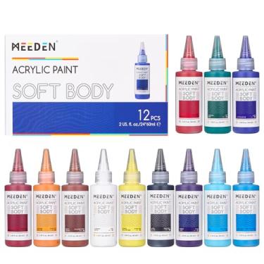 Imagem de MEEDEN Conjunto de tintas acrílicas de corpo macio: acabamento fosco 12 cores x 60 ml/56.7 g tintas acrílicas fluidas para pintura artística em tela, madeira e vidro para estudantes adultos artistas