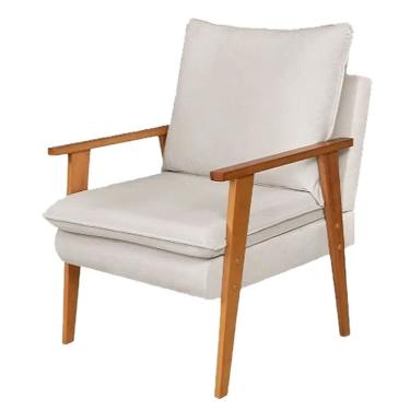 Imagem de Poltrona Efata Madeira Maciça Tecido Linho Vicam Cor Bege