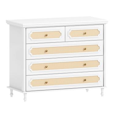 Imagem de Cômoda 5 Gavetas Classic - Branco Fosco com Palha