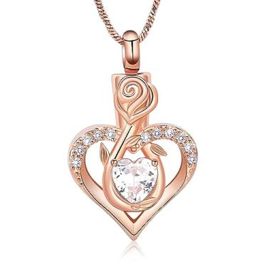 Imagem de Yinplsmemory Colar de cinzas com urna de coração infinito para mulheres, meninas, joias de cremação, memorial, flor rosa, cristal, urna, medalhão, cinzas, colar de lembrança, Aço inoxidável, aço
