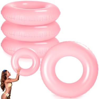Imagem de ShinyRelief 4 peças de boias infláveis de piscina para adultos colorido tubo interno de natação anel de natação boia brinquedos para praia, piscina, artigos de festa (111 cm, rosa claro)