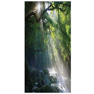 Imagem de Película de privacidade de janela para decoração de floresta tropical, janela decorativa 3D, decalques de vitrais, adesivo de janela aderente estática não adesivo, L90 x C 190 cm verde branco