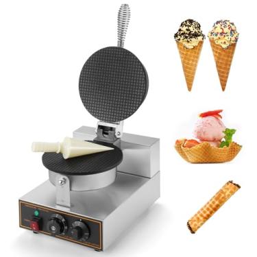 Imagem de IRONWALLS Máquina Comercial Para Fazer Casquinhas De Waffle, Elétrica Sorvete Aço Inoxidável 110 V 1200 W Com Assadeira Antiaderente 8,3", Controle Temperatura E Tempo Restaurante