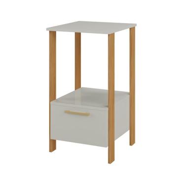 Imagem de Mesa Lateral de Escritório Emily 100% MDF 1 Gaveta Off White e Freijó