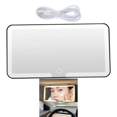 Imagem de Espelho De Carro Retrovisor Quebra Sol Maquiagem Led 3 Cores 