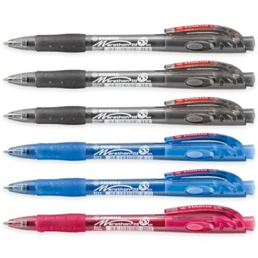 Imagem de STABILO Marathon - Caneta esferográfica retrátil - fina - pacote com 6 (preto, azul, vermelho)